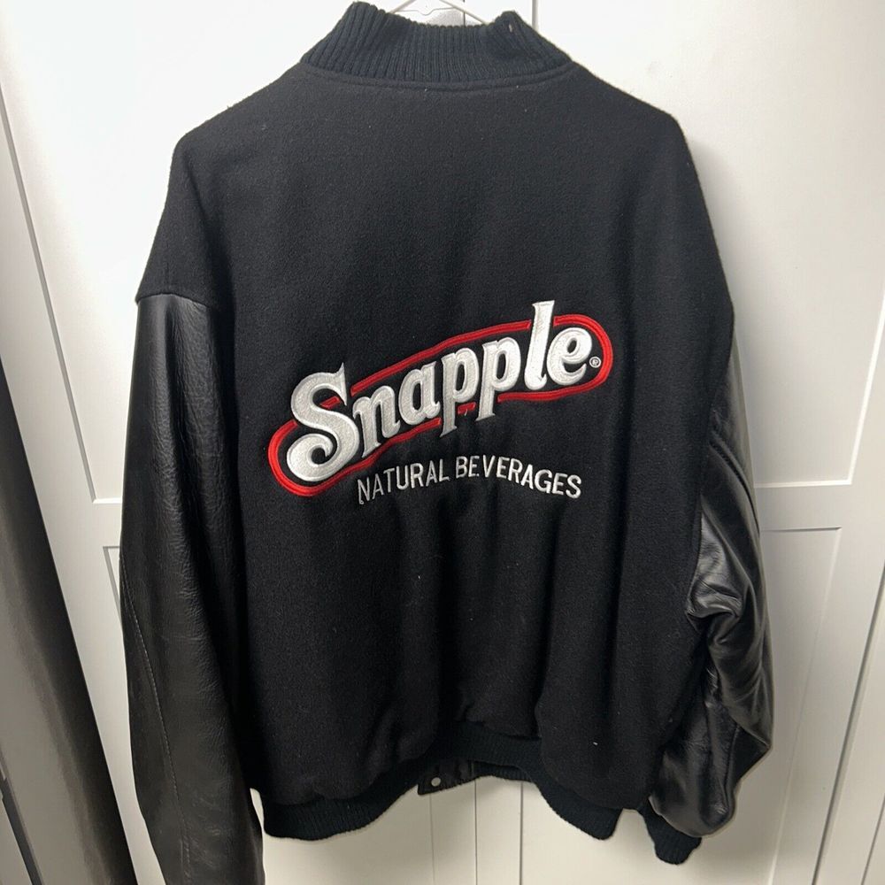 Snapple Vintage Letterman Jacket RC Cola Black Mens 2XL XXL Leather Wool